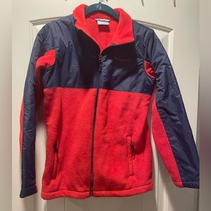 Columbia Fleece Jacket Red/Navy Boys or Girls Large (14-16) Warm Coat